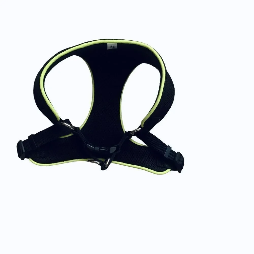 Black Mesh Neon Green Trimmed  Dog Harness Size Medium